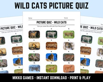 Printable Wild Cats Picture Quiz With Answers: Picture Round Quiz Sheets, Pub Quiz Trivia, Downloadable Table Quiz, Fun Animals Quiz
