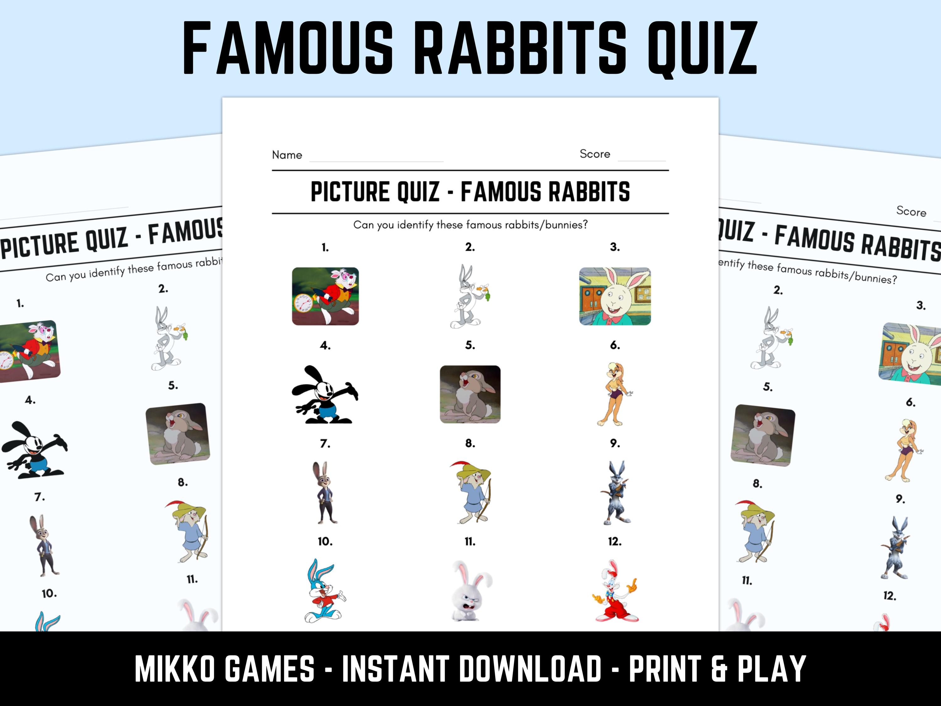 Printable Famous Rabbits Picture Quiz With Answers: Picture Round Quiz ...
