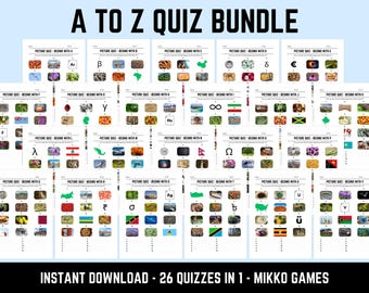 A to Z Picture Quiz Bundle: 26 Printable Quizzes in 1, Picture Round Quiz Sheets, Pub Quiz Trivia, Downloadable Table Quiz, Game Night