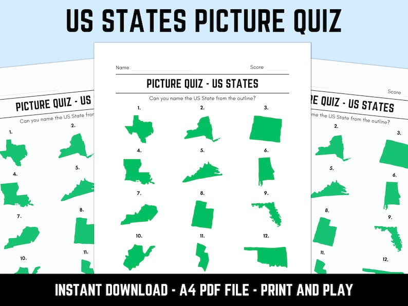 Printable US States Picture Quiz With Answers - Etsy