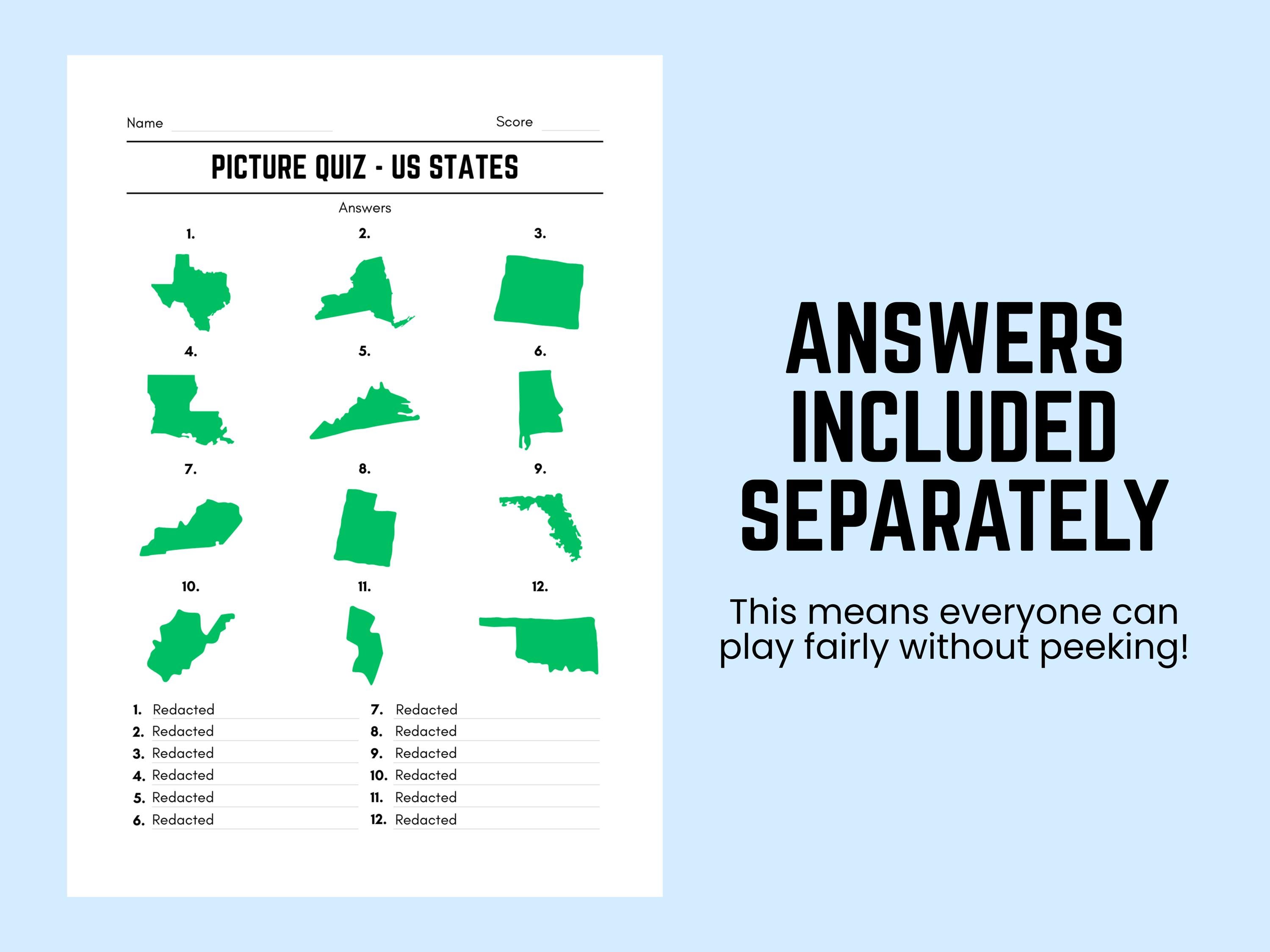 State Trivia Images Printable US States Picture Quiz With Answers: Picture Round Quiz ...