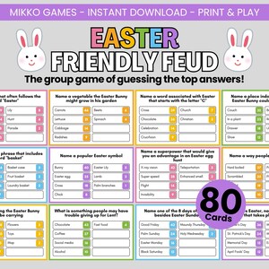 Easter Friendly Feud: Printable Large Group Party Game for Kids & Adults, Holiday Family Feud Trivia Questions for Family Game Night