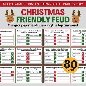 Christmas Friendly Feud: Printable Large Group Party Game for Kids & Adults, Holiday Family Feud Trivia Questions and Cards for Xmas Parties