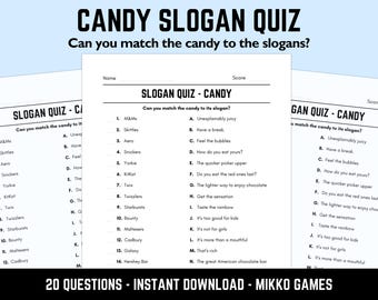 Printable Candy Slogan Match Up Quiz: Downloadable Table Quiz, Pub Quiz Sheets, Trivia Questions, Fun Ready-Made Sweets Quiz