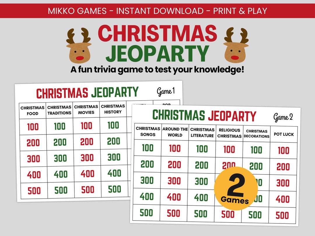 christmas jeoparty: printable large group party game for kids & adults,  jeopardy trivia questions for xmas parties, holiday quiz game