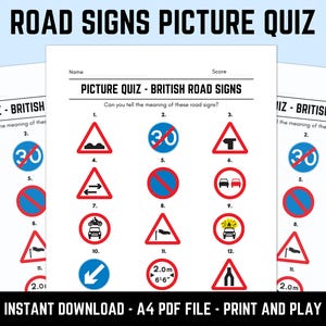 印刷可能な英国の道路標識画像クイズと解答｜画像ラウンドクイズシート、パブクイズトリビア、ダウンロード可能なテーブルクイズ