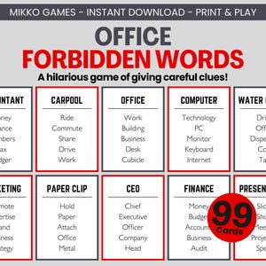 Office Forbidden Words – Printable Work Game | Downloadable Office Taboo Game Cards for Workplace Parties, Team Building and Icebreakers