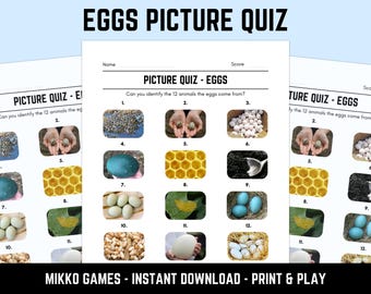 Printable Eggs Picture Quiz With Answers: Picture Round Quiz Sheets, Pub Quiz Trivia, Downloadable Table Quiz, Fun Animals Quiz