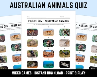 Printable Australian Animals Picture Quiz With Answers: Picture Round Quiz Sheets, Pub Quiz Trivia, Downloadable Table Quiz, Fun Nature Quiz