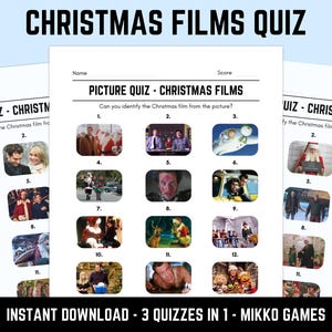Printable Christmas Films Picture Quiz With Answers: Picture Round Quiz Sheets, Pub Quiz Trivia, Downloadable Table Quiz, Xmas Movie Quiz