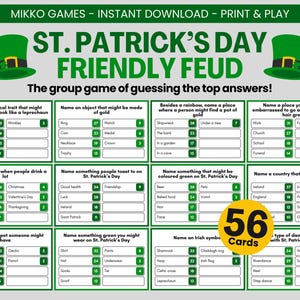St. Patrick’s Day Friendly Feud: Printable Large Group Party Game for Kids & Adults, Family Feud Trivia Questions and Cards