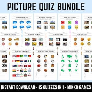 Picture Quiz Bundle: 15 Printable Quizzes in 1, Picture Round Quiz Sheets, Pub Quiz Trivia, Downloadable Table Quiz, Family Game Night