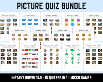 Picture Quiz Bundle: 15 Printable Quizzes in 1, Picture Round Quiz Sheets, Pub Quiz Trivia, Downloadable Table Quiz, Family Game Night