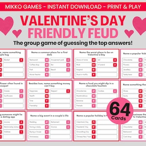 Valentine’s Day Friendly Feud: Printable Large Group Party Game for Adults, Family Feud Trivia Questions for Couples and Galentines Parties