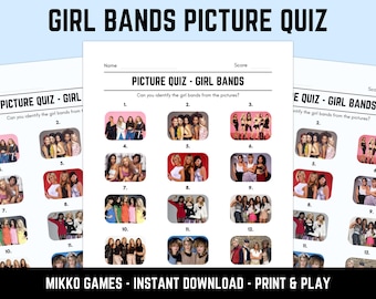 Printable Girl Bands Picture Quiz With Answers: Picture Round Quiz Sheets, Pub Quiz Trivia, Downloadable Table Quiz, Fun Music Quiz