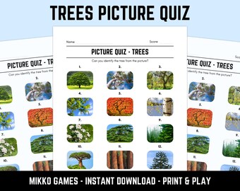 Printable Trees Picture Quiz With Answers: Picture Round Quiz Sheets, Pub Quiz Trivia, Downloadable Table Quiz, Fun Nature Photo Quiz