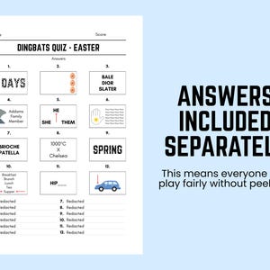 Printable Easter Dingbats Picture Quiz With Answers: Downloadable Rebus
