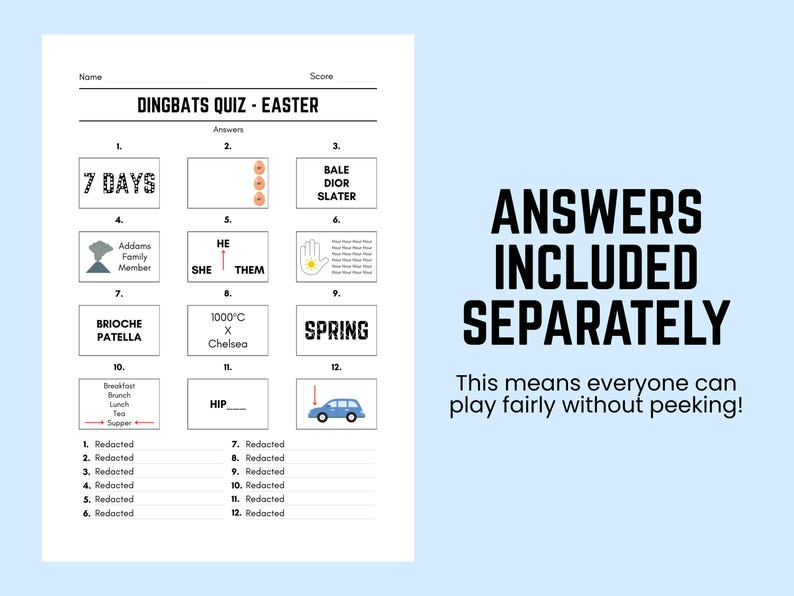 Printable Easter Dingbats Picture Quiz With Answers: Downloadable Rebus