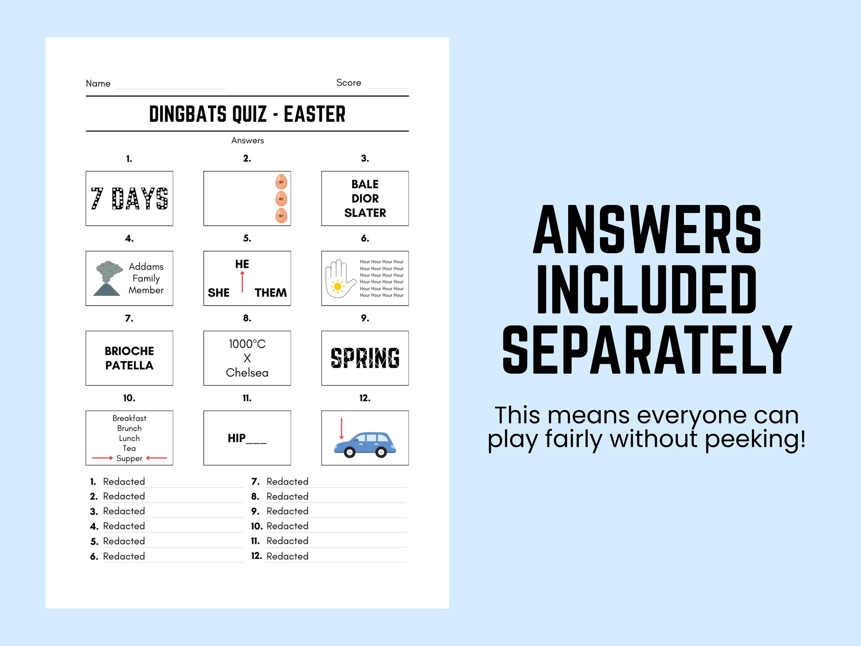 Printable Easter Dingbats Picture Quiz With Answers: Downloadable Rebus