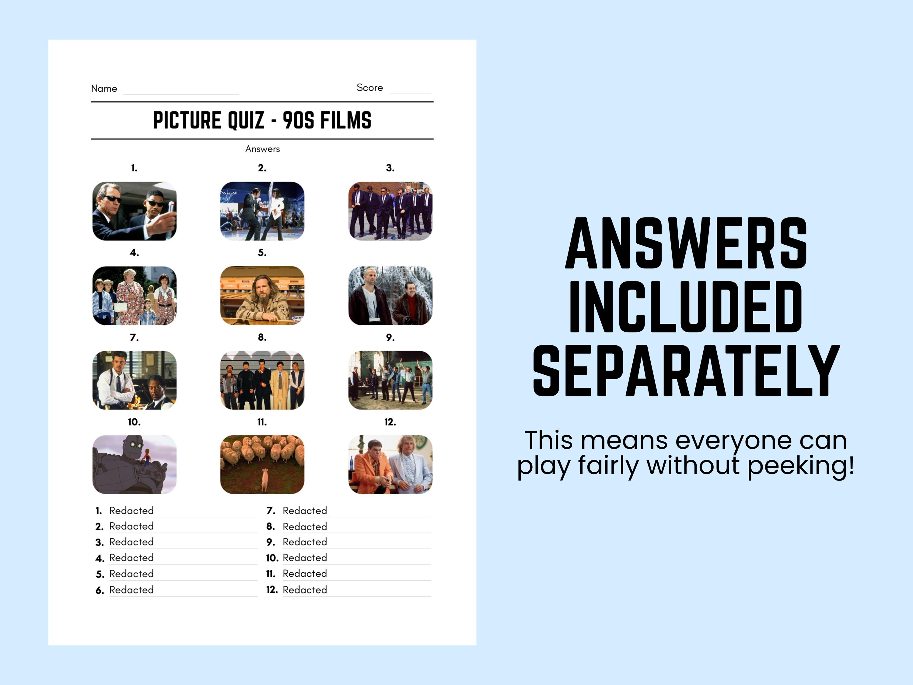 Printable 90s Films Picture Quiz With Answers: Picture Round Quiz