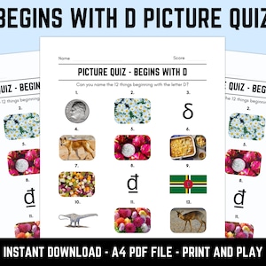 Quiz de imagem para impressão começa com D com respostas | Folhas de questionário de rodada de imagem, Quiz de pub Trivia, Quiz de mesa para download