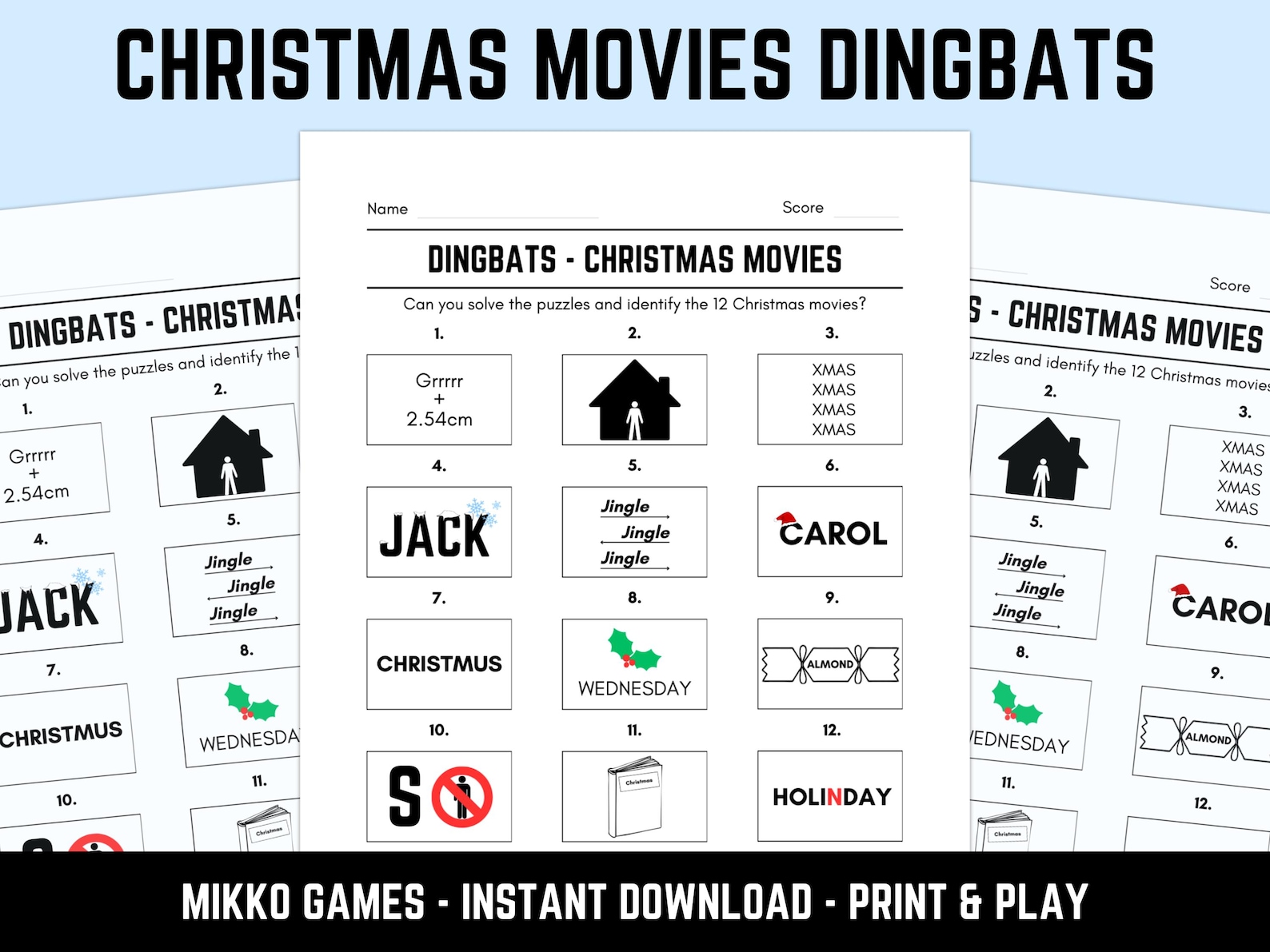 Printable Christmas Movies Dingbats Picture Quiz With Answers
