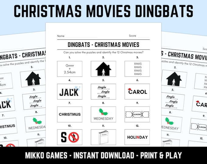 Printable Christmas Movies Dingbats Picture Quiz With Answers