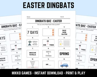 Printable Easter Dingbats Picture Quiz With Answers: Downloadable Rebus Puzzles, Pub Quiz Sheets, Family Game Night