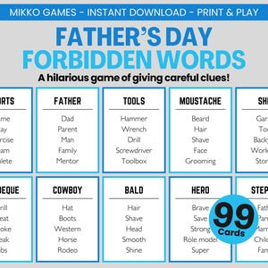 Father’s Day Forbidden Words – Printable Party Game | Downloadable Taboo Game Cards, Fun Group Game for Adults & Kids, Family Game Night