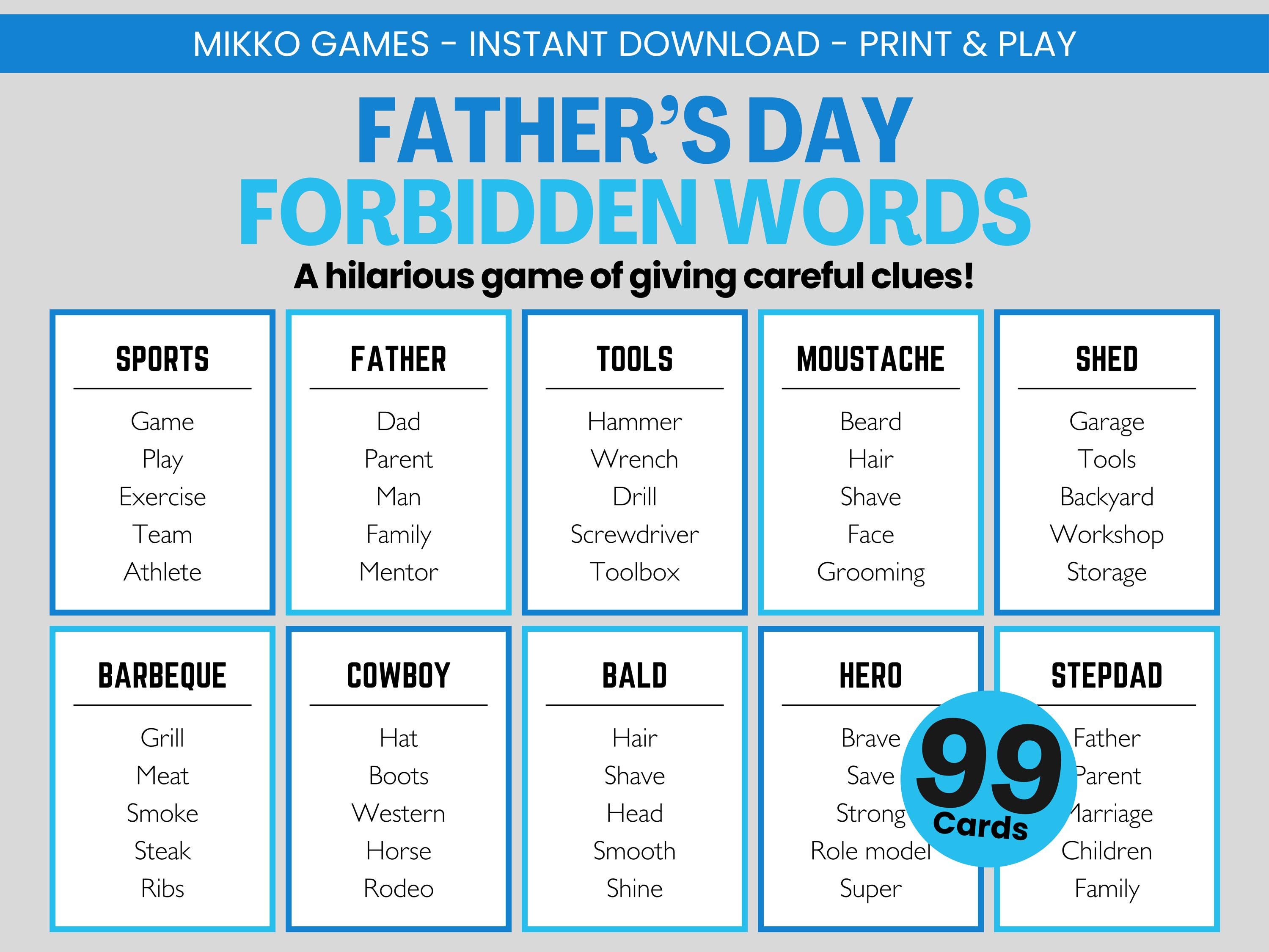Father’s Day Forbidden Words: Printable Taboo Party Game for Kids & Adults