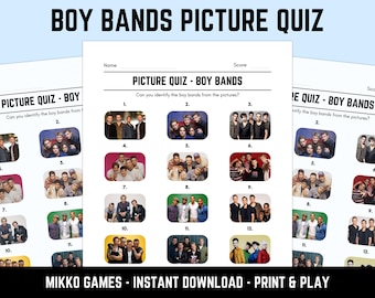 Printable Boy Bands Picture Quiz With Answers: Picture Round Quiz Sheets, Pub Quiz Trivia, Downloadable Table Quiz, Fun Music Quiz