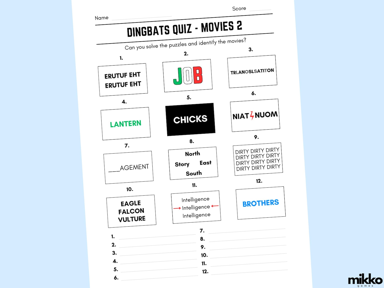 Printable Movie Dingbats Picture Quiz