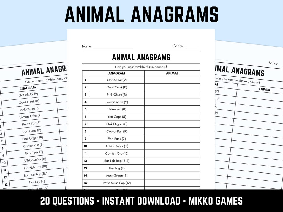 Printable Animal Anagrams Quiz With Answers: Fun Word Puzzles, Word ...