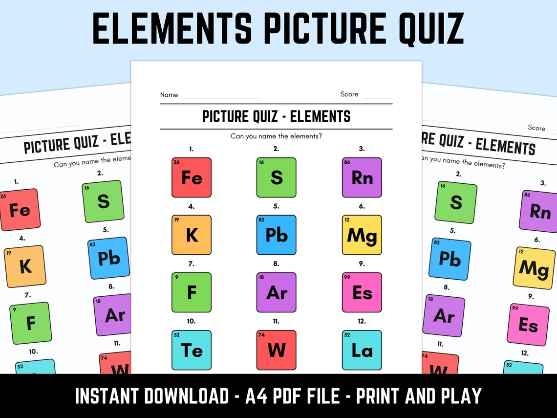 Printable Elements Picture Quiz With Answers | Picture Round Quiz ...