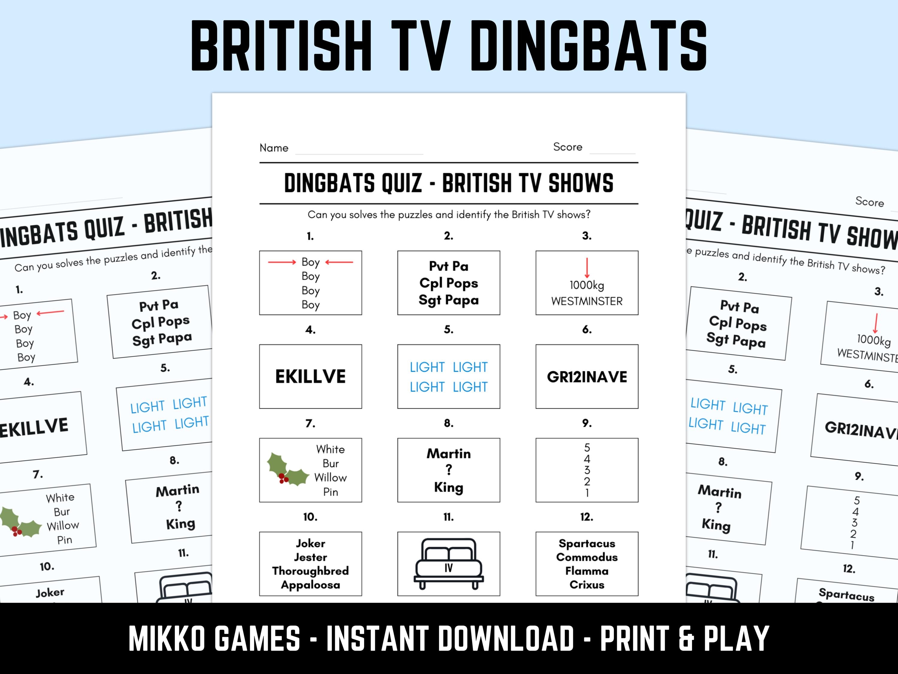 Printable British TV Shows Dingbats Picture Quiz With Answers