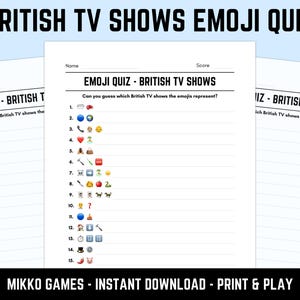 Printable British TV Shows Emoji Quiz With Answers: Emoji Pictionary Sheets, Downloadable Pub Quiz Sheets, Picture Round PDF
