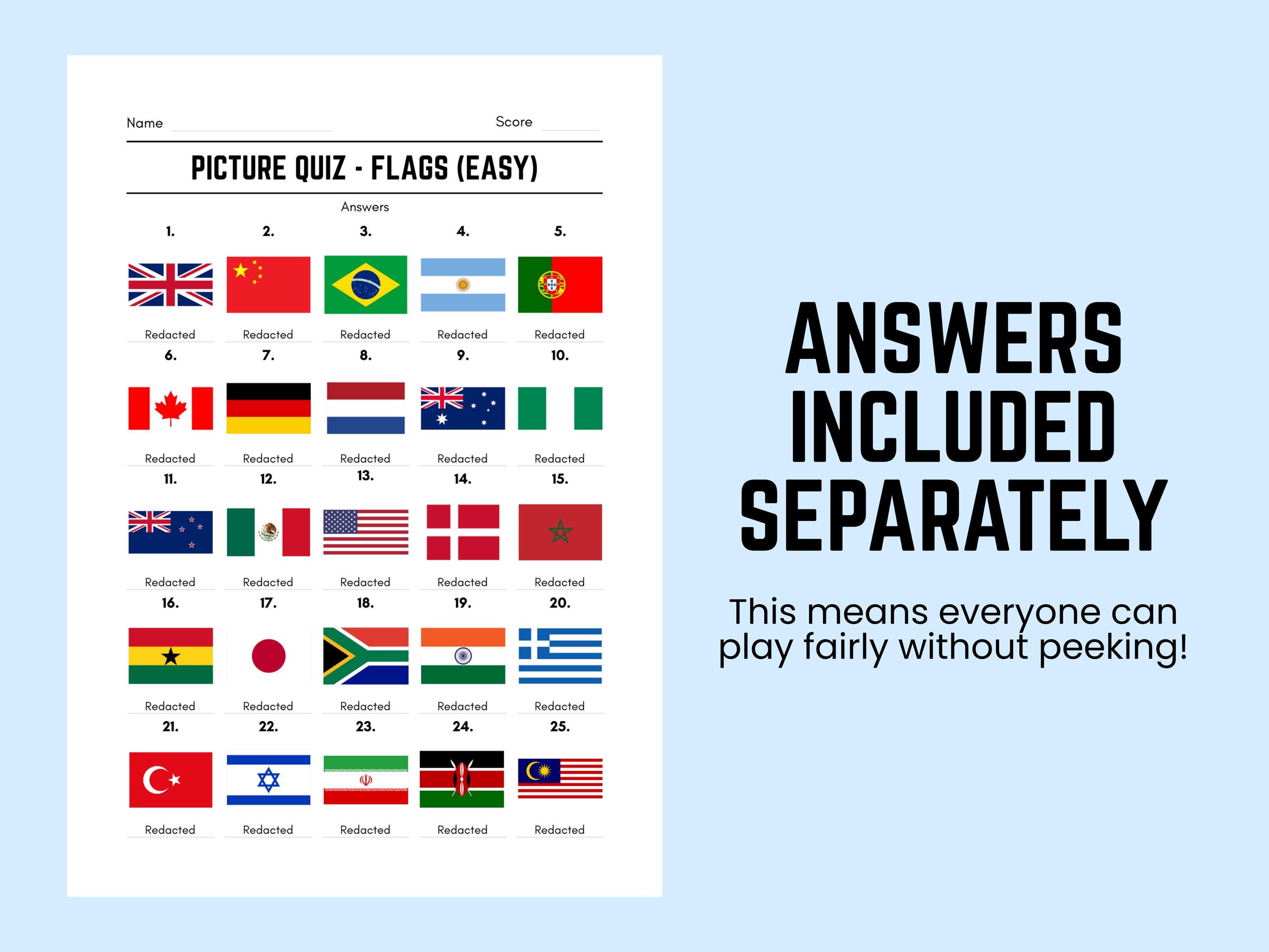 Printable Flags Picture Quiz With Answers: Picture Round Quiz Sheets ...