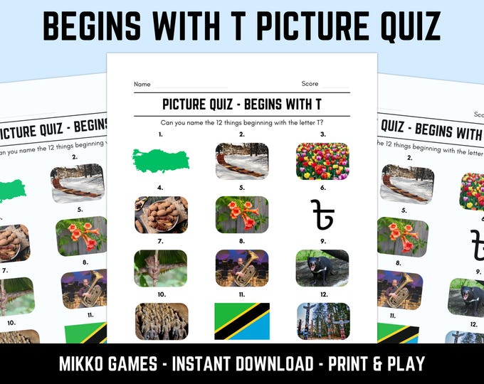 Printable Begins With T Picture Quiz With Answers: Picture Round Quiz ...