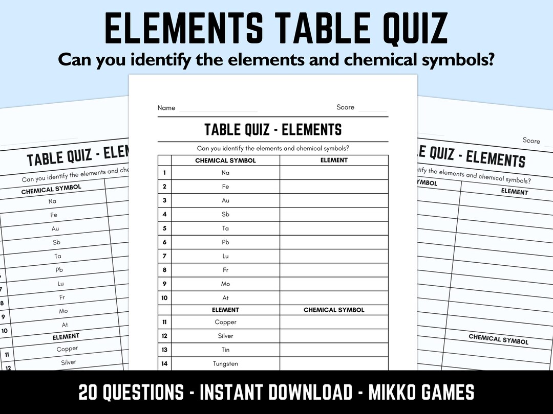 Printable Elements Table Quiz With Answers: Downloadable Pub Quiz ...