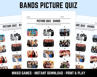 Printable Bands Picture Quiz With Answers: Picture Round Quiz Sheets, Pub Quiz Trivia, Downloadable Table Quiz, Fun Music Quiz
