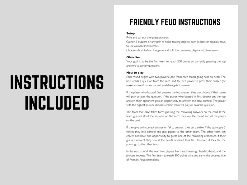 Friendly Feud Instructions