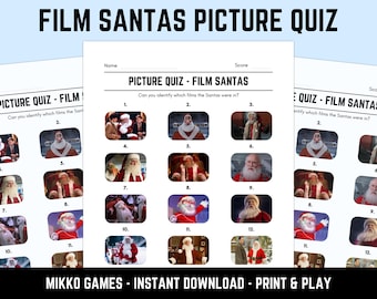 Printable Film Santas Picture Quiz With Answers: Picture Round Quiz Sheets, Pub Quiz Trivia, Downloadable Table Quiz, Fun Xmas Movies Quiz
