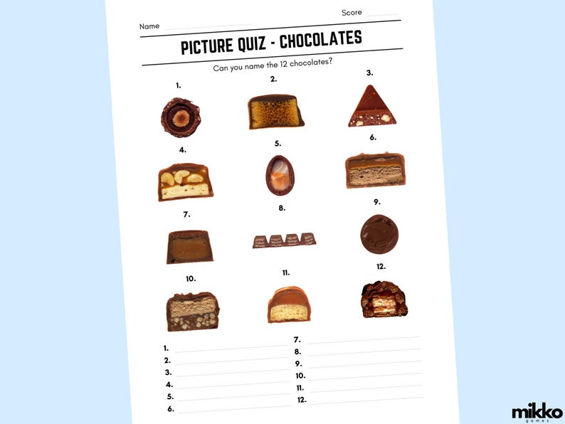 Printable Chocolates Picture Quiz With Answers | Picture Round Quiz ...