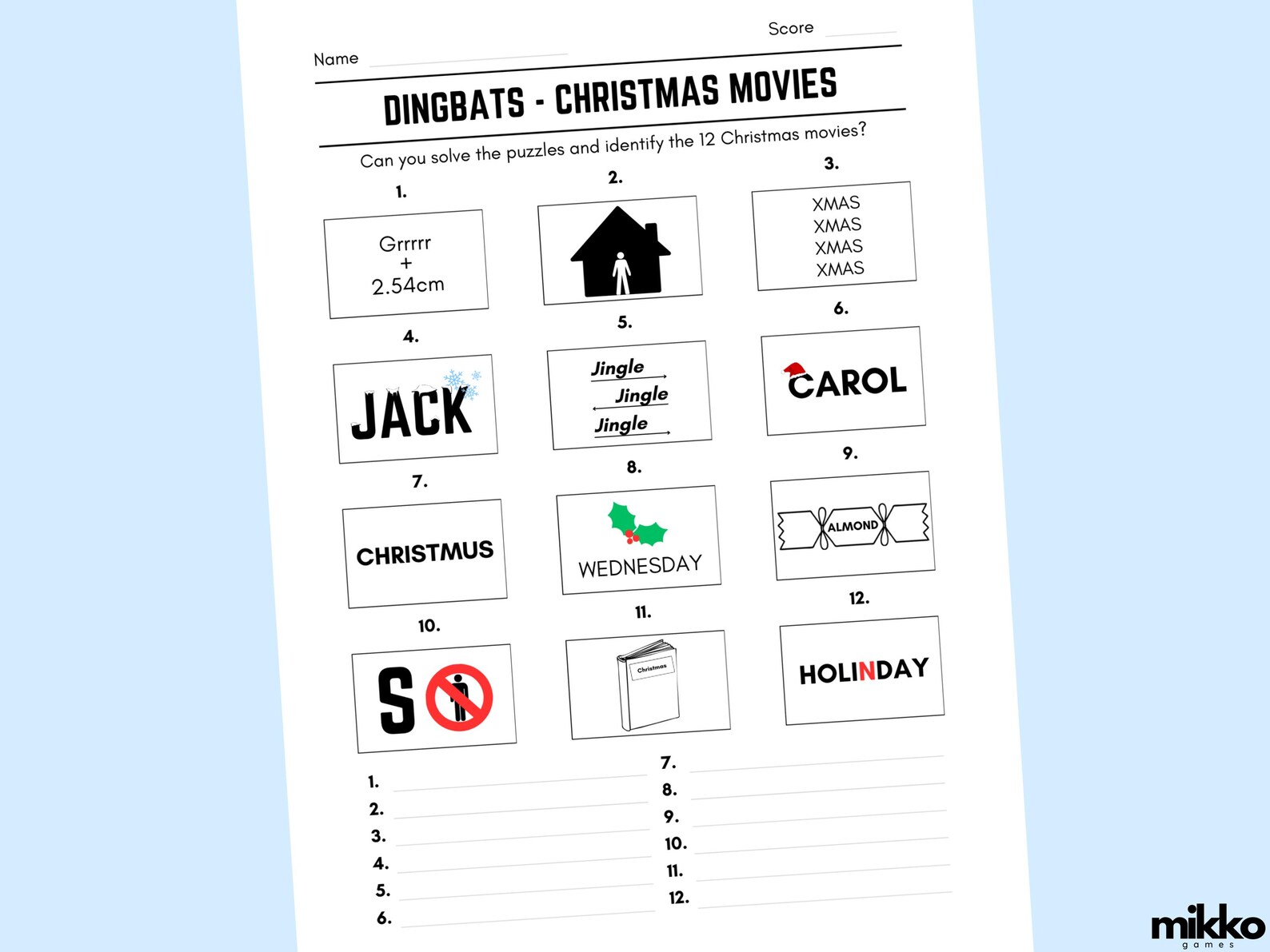 Printable Christmas Movies Dingbats Picture Quiz With Answers