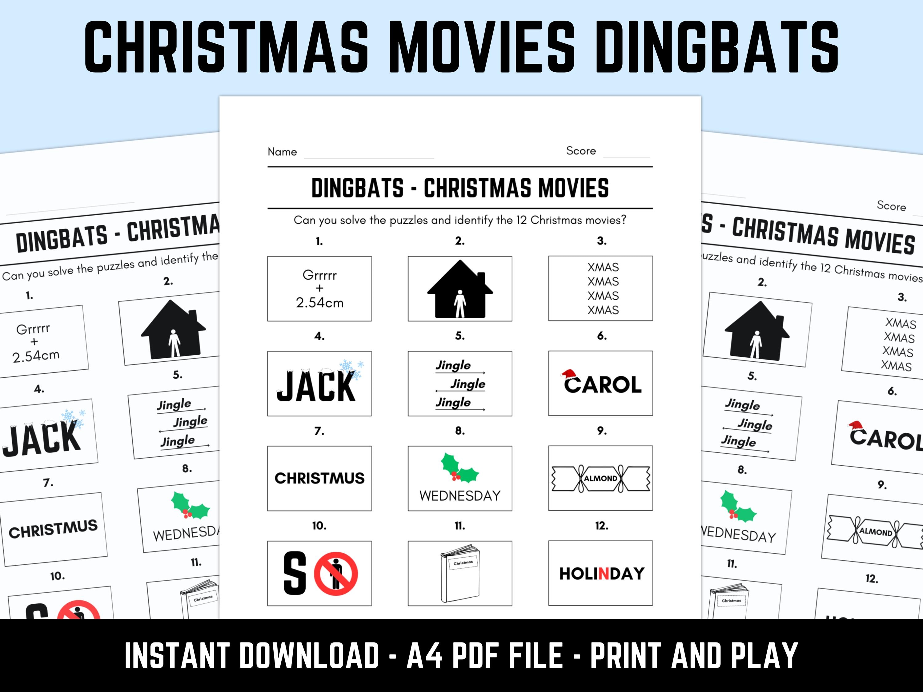 Printable Christmas Movies Dingbats Picture Quiz With Answers