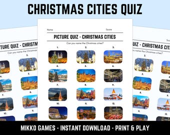 Printable Christmas Cities Picture Quiz With Answers: Picture Round Quiz Sheets, Pub Quiz Trivia, Downloadable Geography Table Quiz