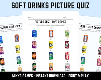 Printable Soft Drinks Picture Quiz With Answers: Picture Round Quiz Sheets, Pub Quiz Trivia, Downloadable Table Quiz, Fun Soda Quiz