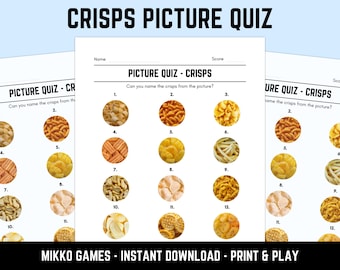 Printable Crisps Picture Quiz With Answers: Picture Round Quiz Sheets, Pub Quiz Trivia, Downloadable Table Quiz, Fun Food Quiz