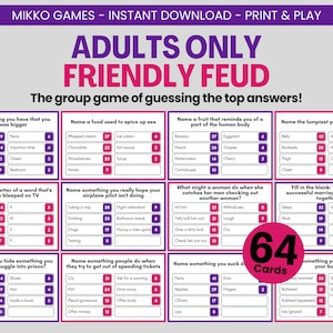 Adults Only Friendly Feud: Printable Large Group Party Game for Adults, Family Feud Trivia Questions for Girls Nights and Hen Parties