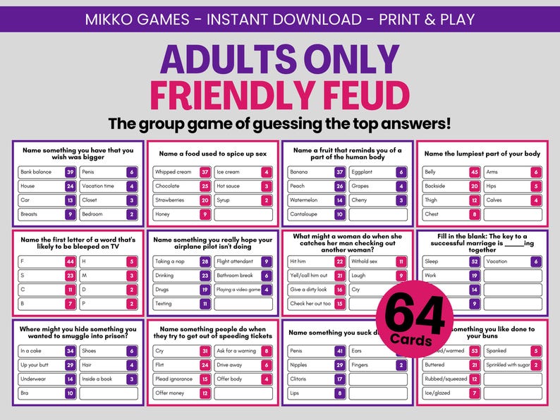 Adults Only Friendly Feud: Printable Large Group Party Game for Adults